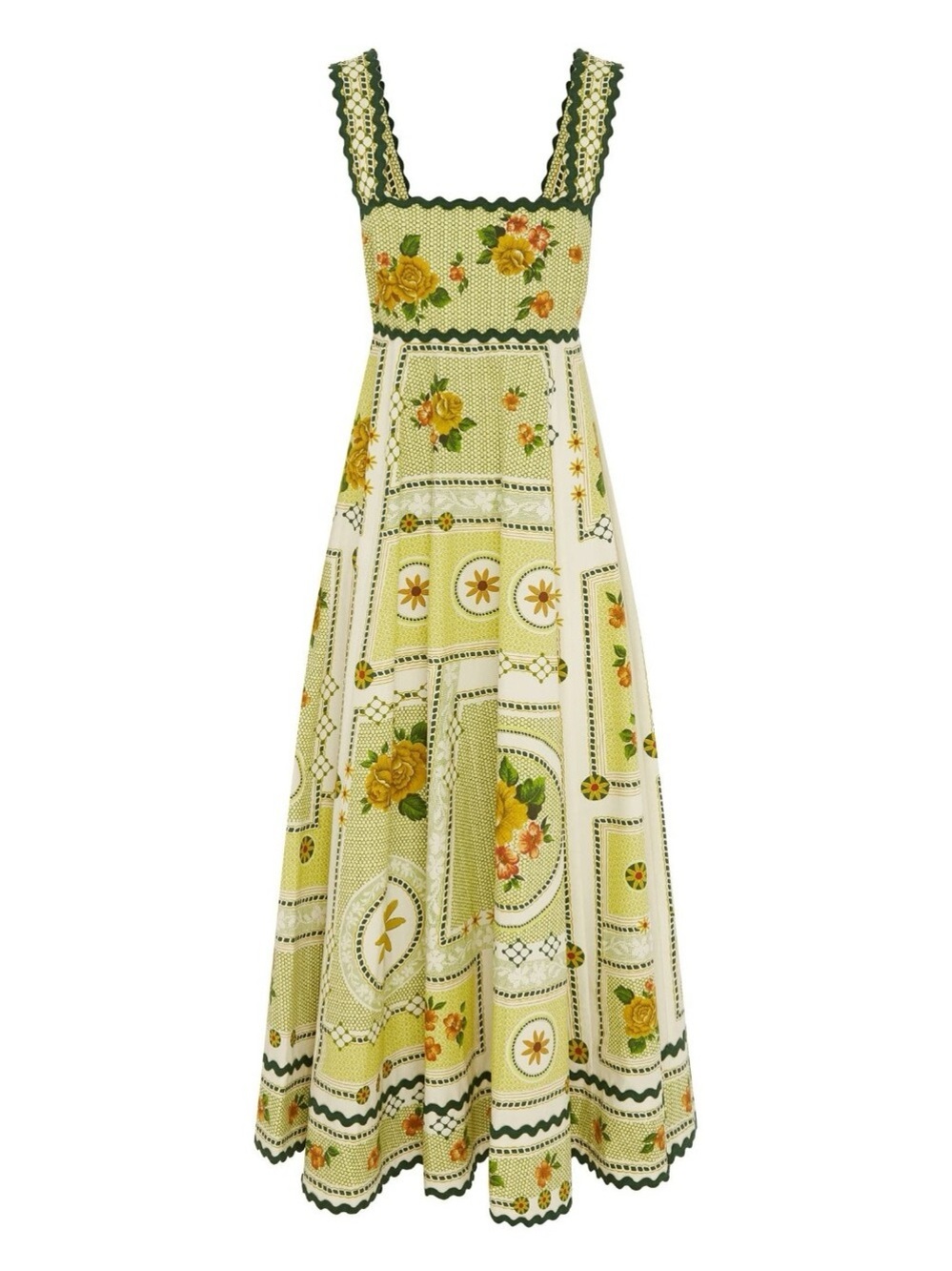 Alemais Yellow-Green Floral Patchwork Maxi Dress